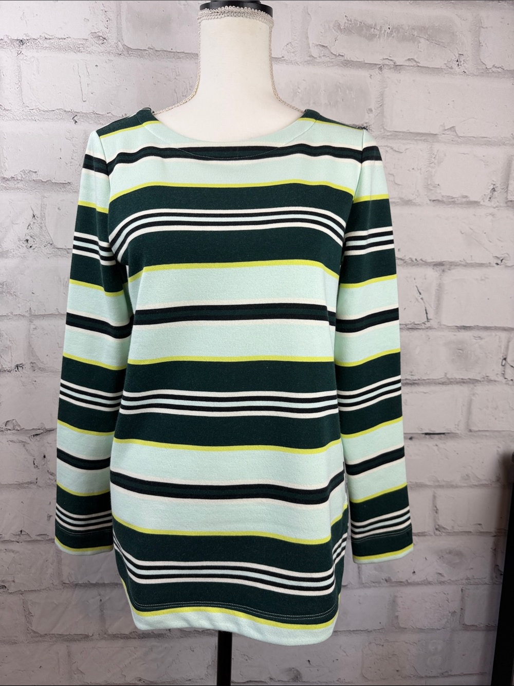 NWT T by Talbots Green Striped Long Sleeve Shirt Top Small